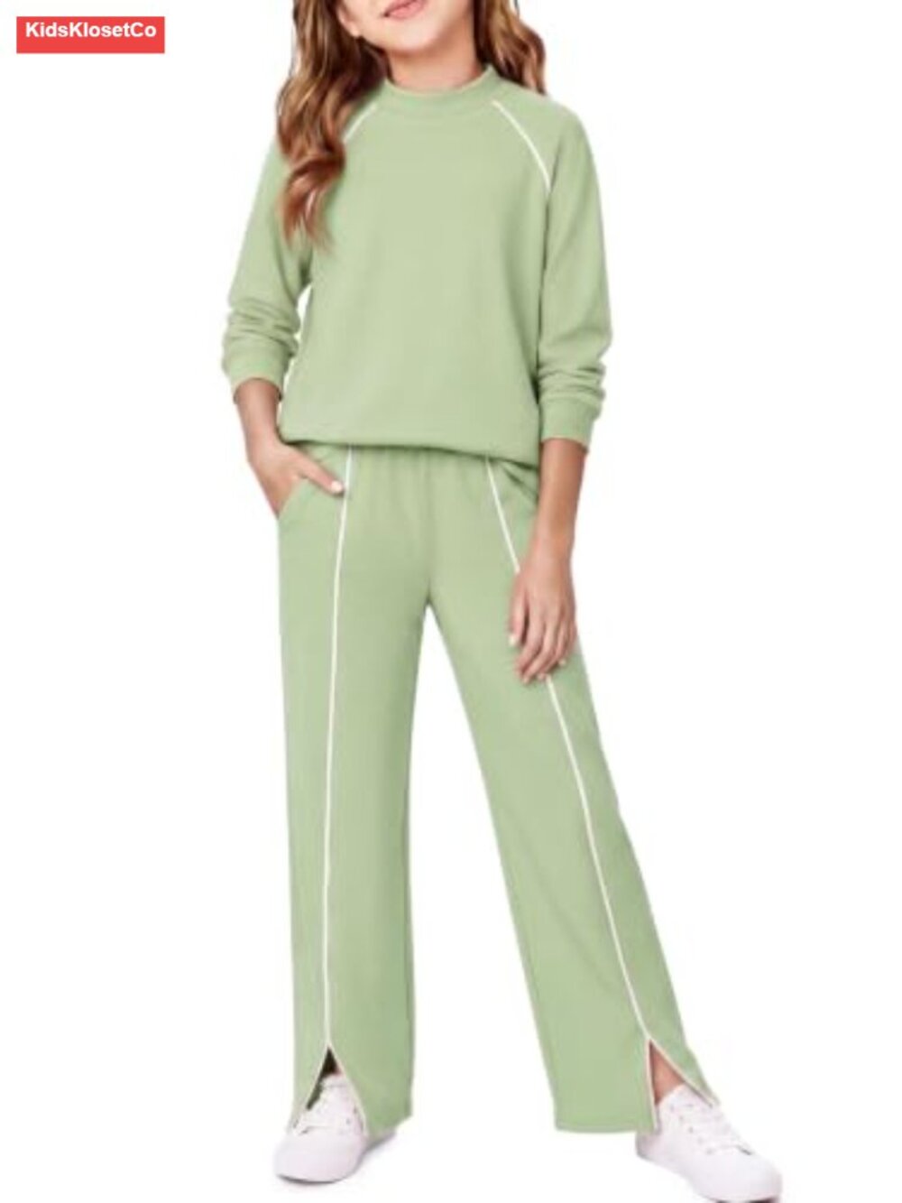 Girls Raglan Sleeve Sweatshirt Wide Leg Pants Set 2-Piece Casual